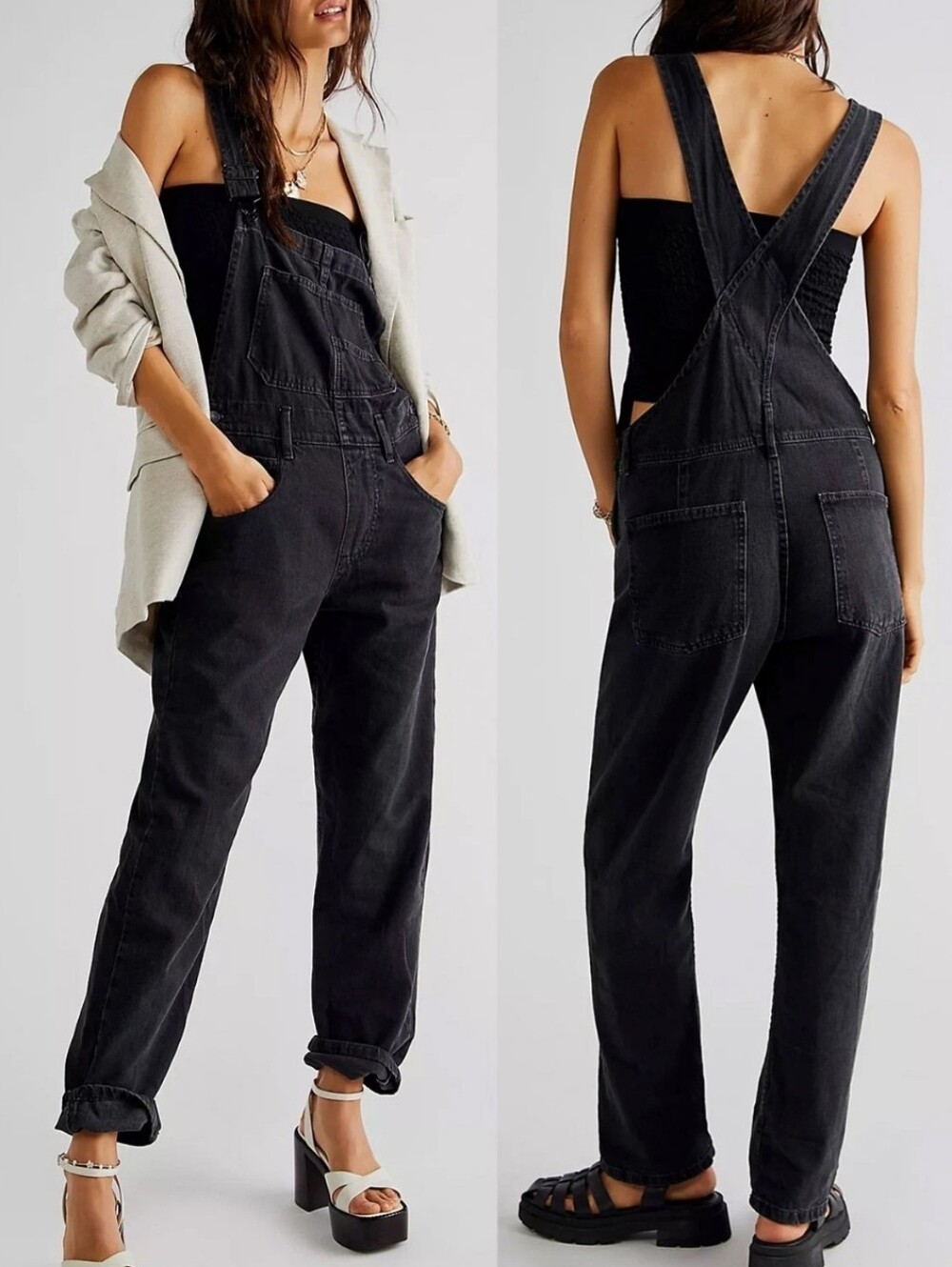 Free People We The Free Ziggy Black Denim Jumpsuit XS